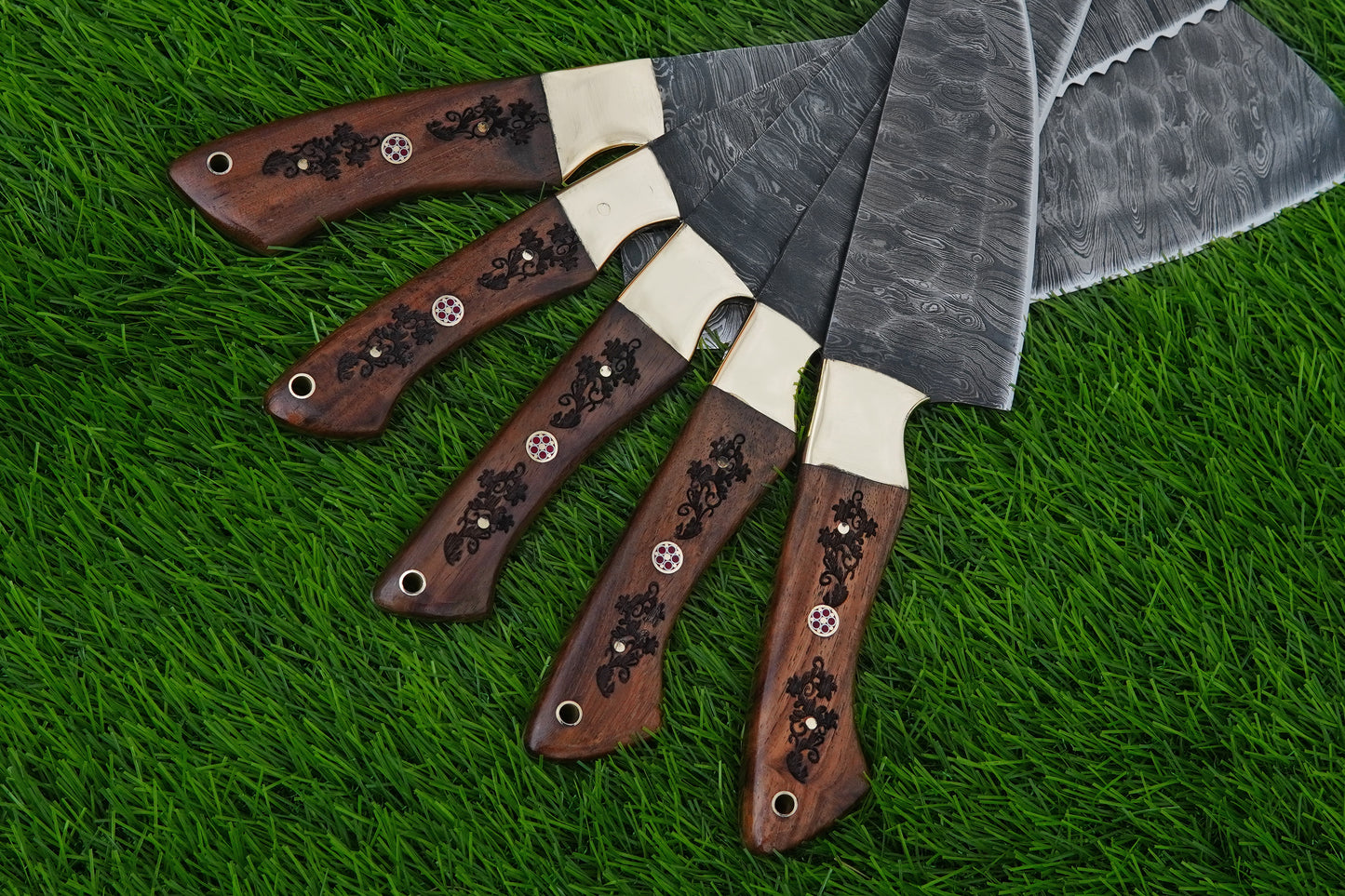 Chef Knife Set Custom Handmade Damascus Steel Full Tang Forged Steel Knife Set