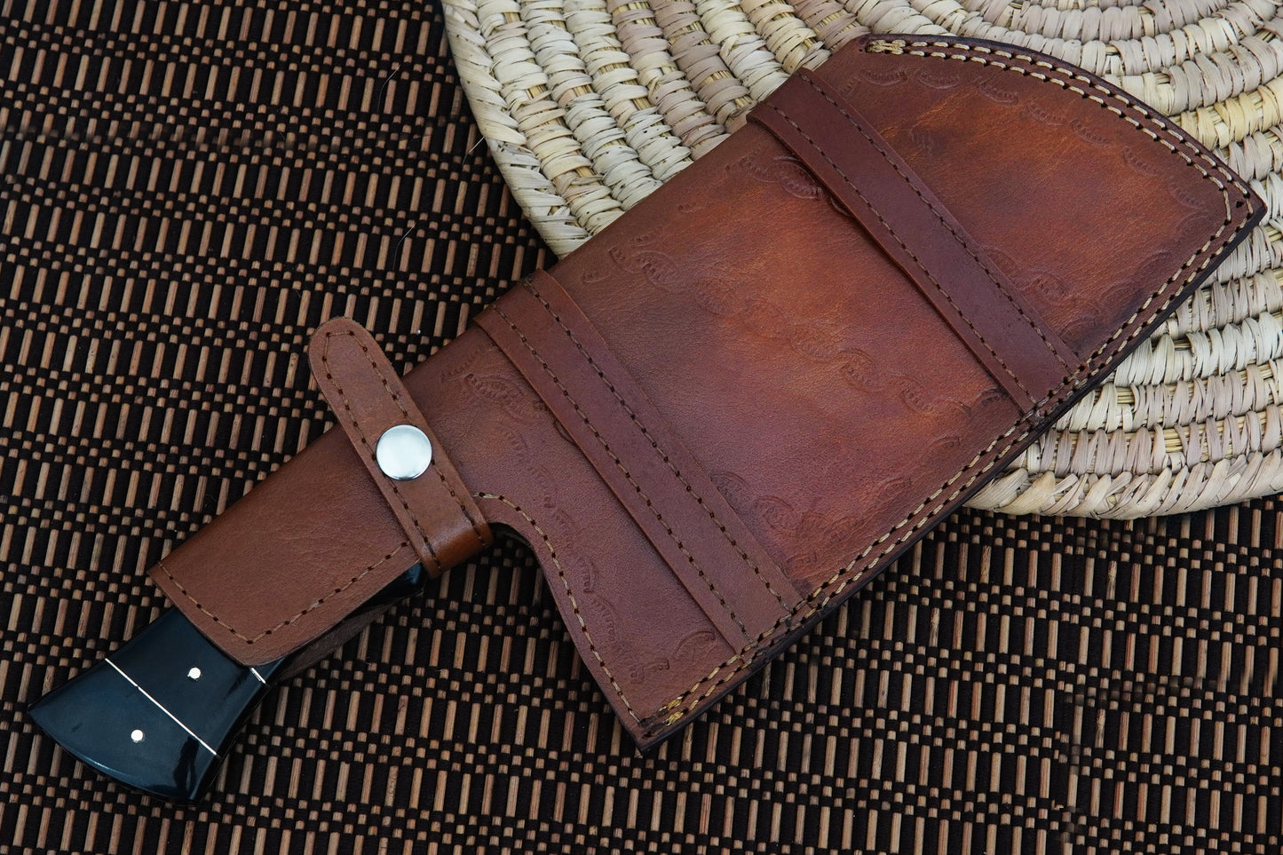 Custom Handmade Butcher Knife Damascus Steel Full Tang Meat Cleaver Knife