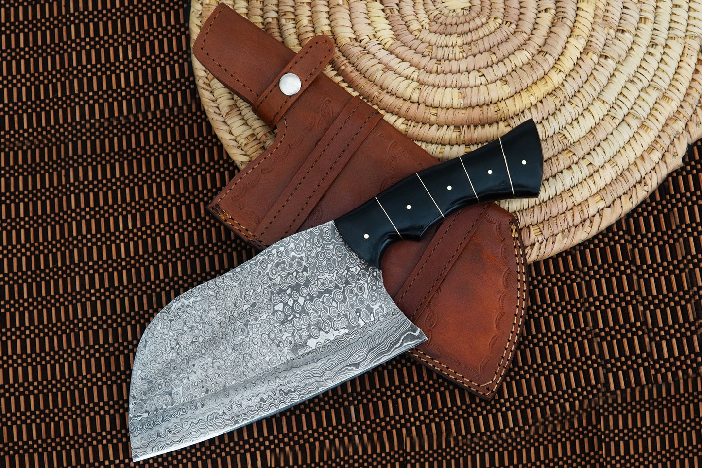 Custom Handmade Butcher Knife Damascus Steel Full Tang Meat Cleaver Knife