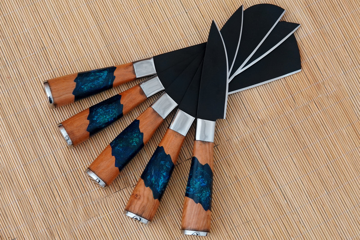 Custom Handmade Carbon Steel Chef Knife Set 5 pcs Resin Handles Kitchen Knives