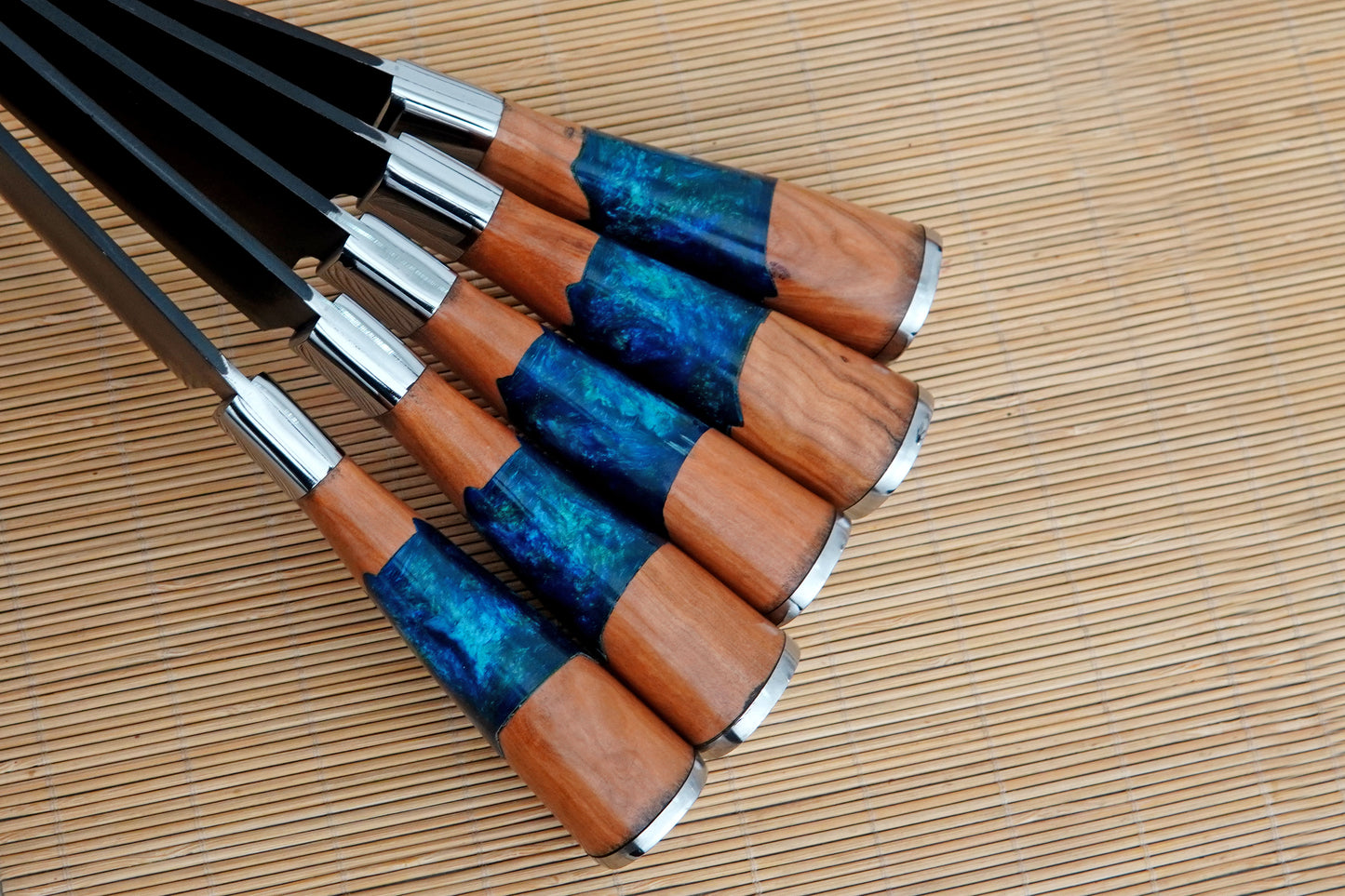 Custom Handmade Carbon Steel Chef Knife Set 5 pcs Resin Handles Kitchen Knives