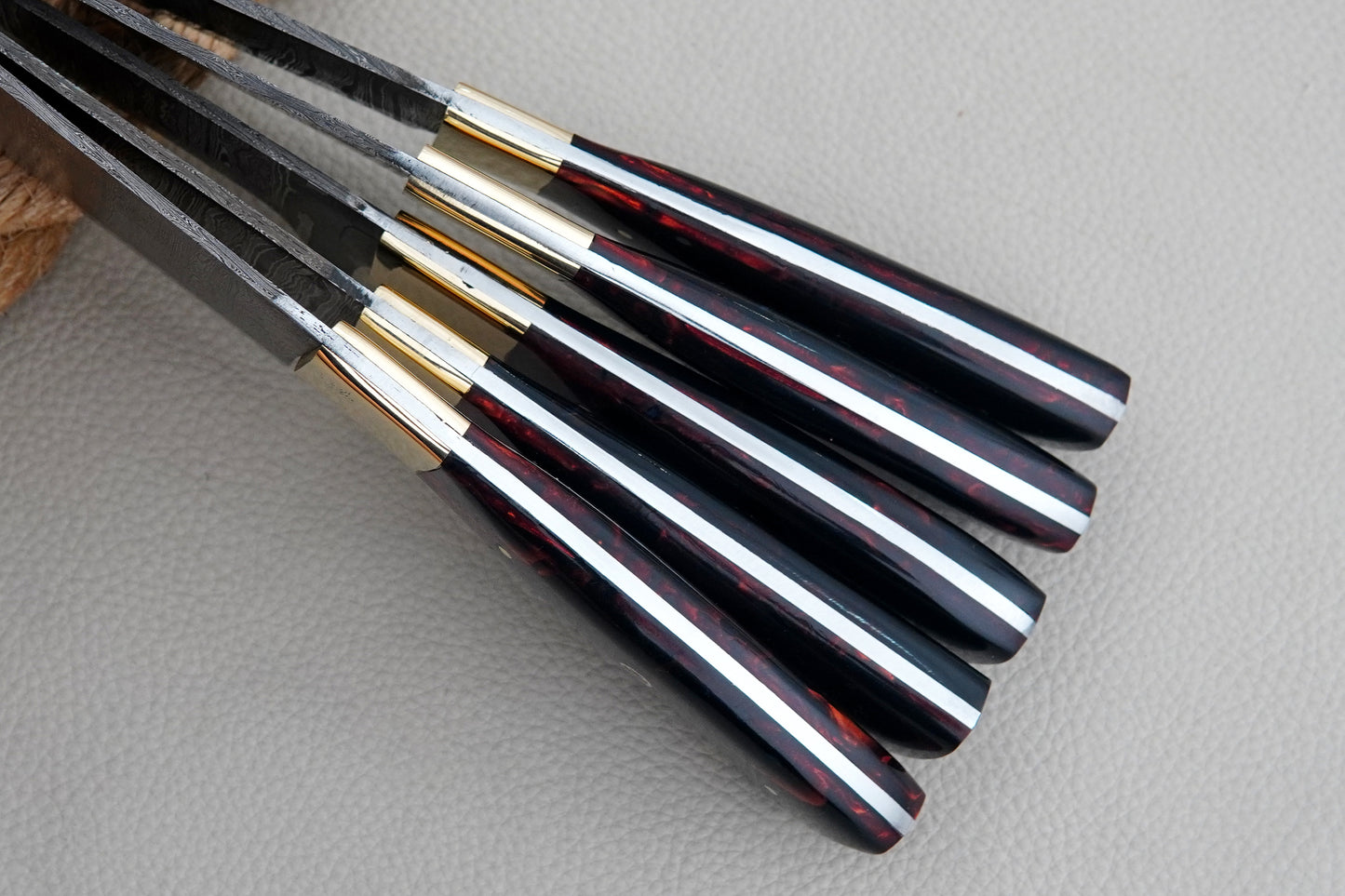 Custom Handmade Damascus Steel Chef Set Resin Handle Full Tang Kitchen Knife Set