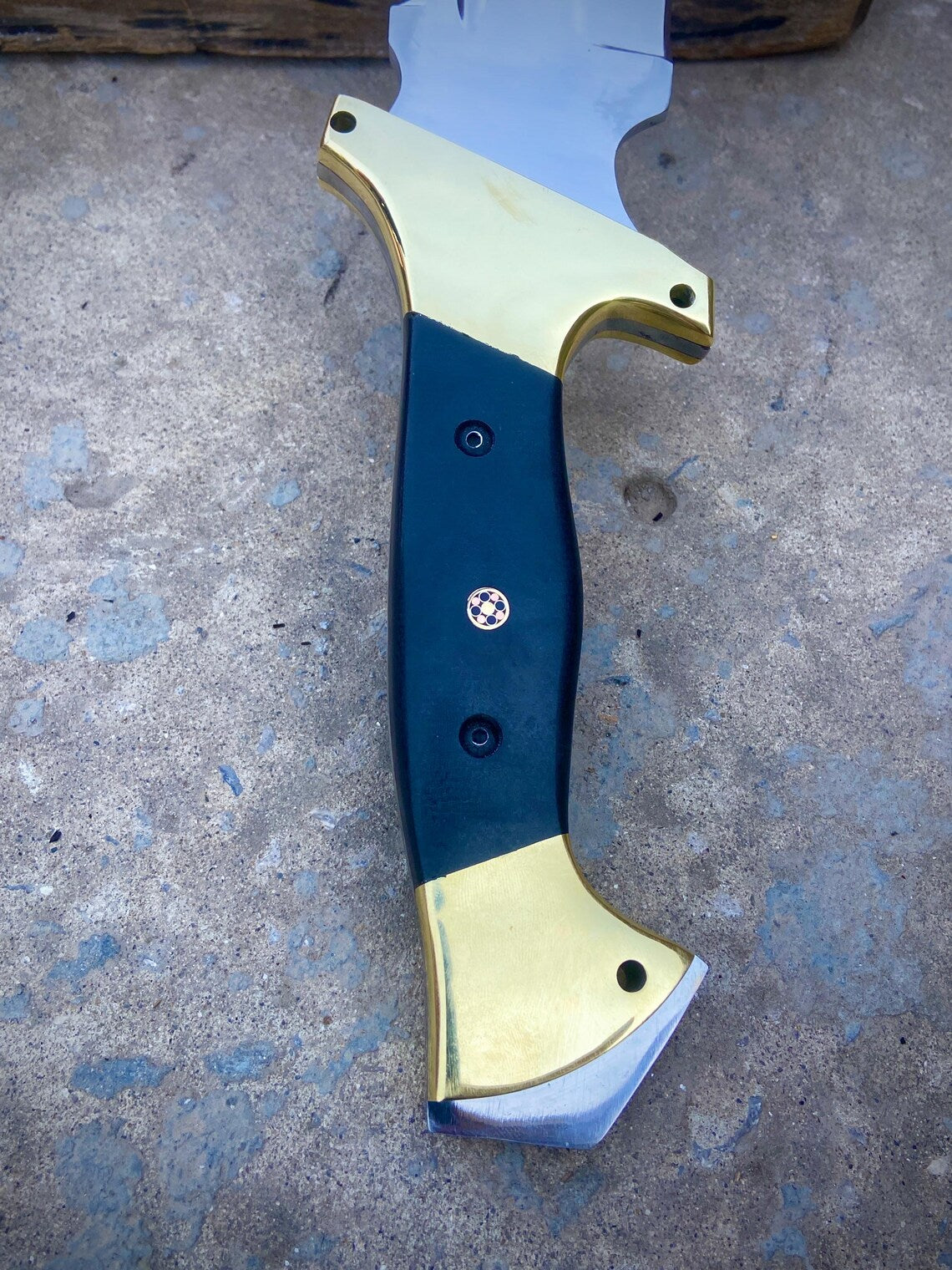 Handmade Carbon Steel Bowie / Hunting Knife with Black Micarta & Brass Handle + Leather Sheath