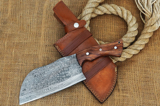 Custom Handmade Butcher Knife Damascus Steel Full Tang Meat Cleaver Knife