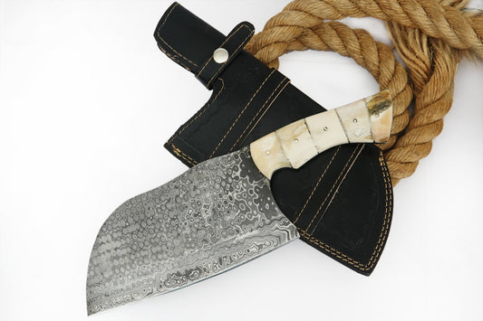 Custom Handmade Butcher Knife Damascus Steel Full Tang Meat Cleaver Knife