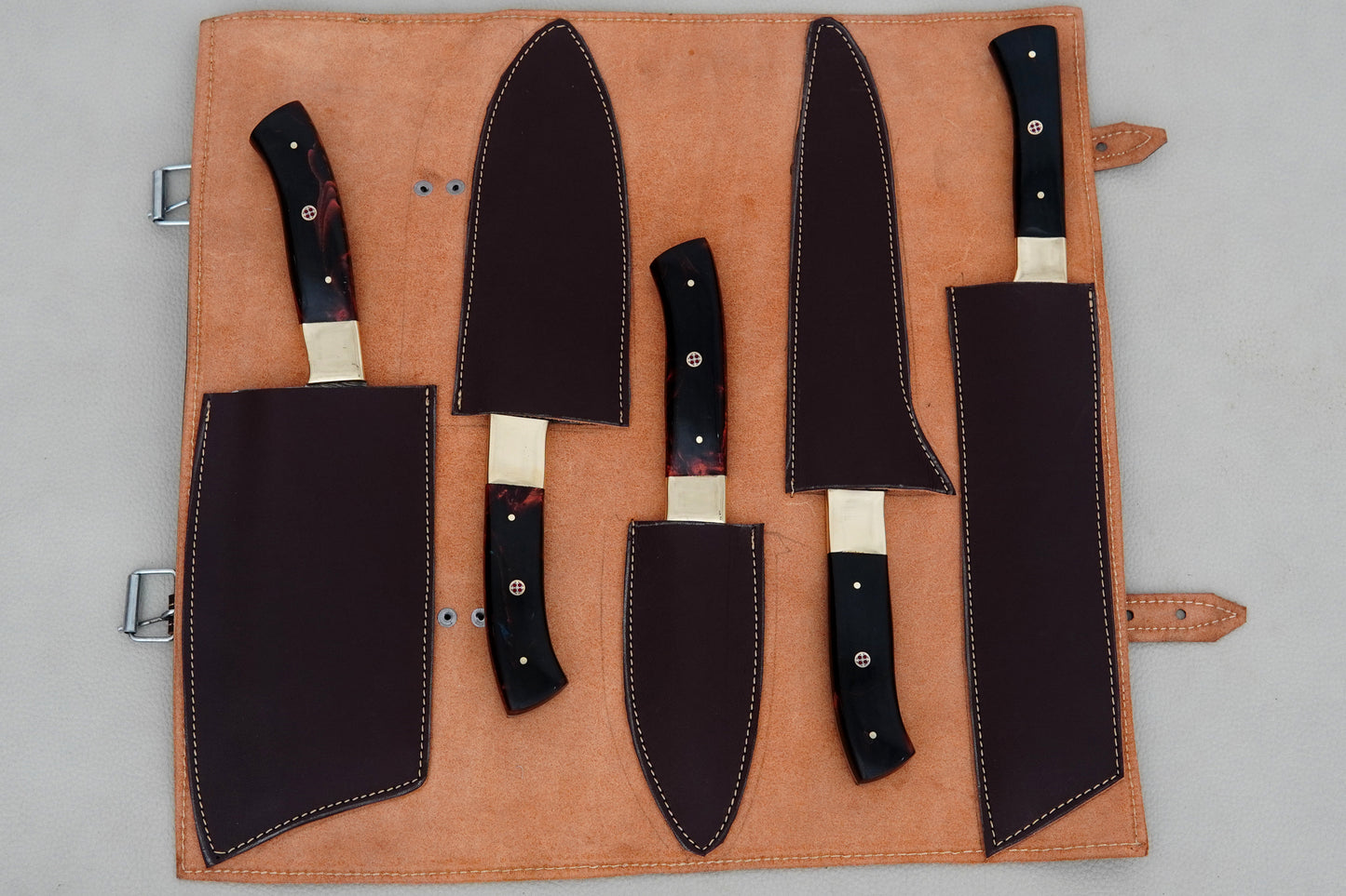 Custom Handmade Damascus Steel Chef Set Resin Handle Full Tang Kitchen Knife Set