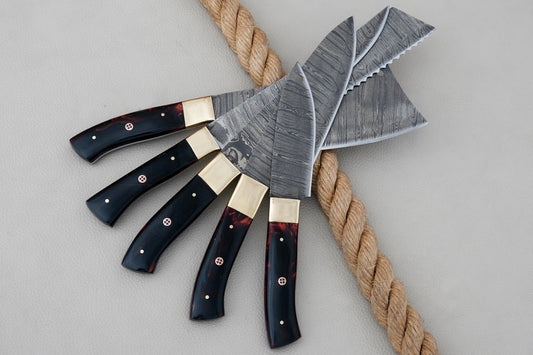 Custom Handmade Damascus Steel Chef Set Resin Handle Full Tang Kitchen Knife Set