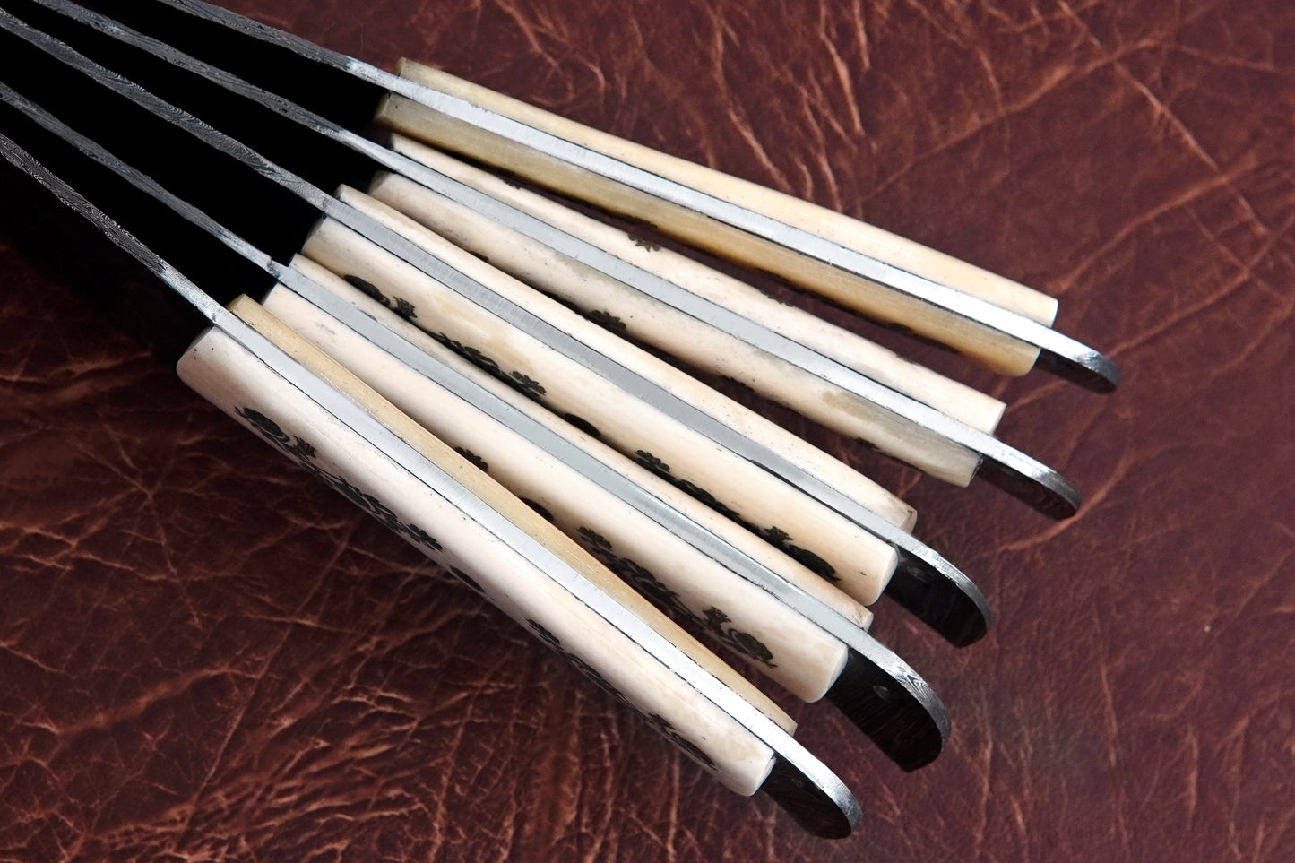 Custom Handmade Kitchen Knife Set Damascus Steel Full Tang Natural Material Handle Set
