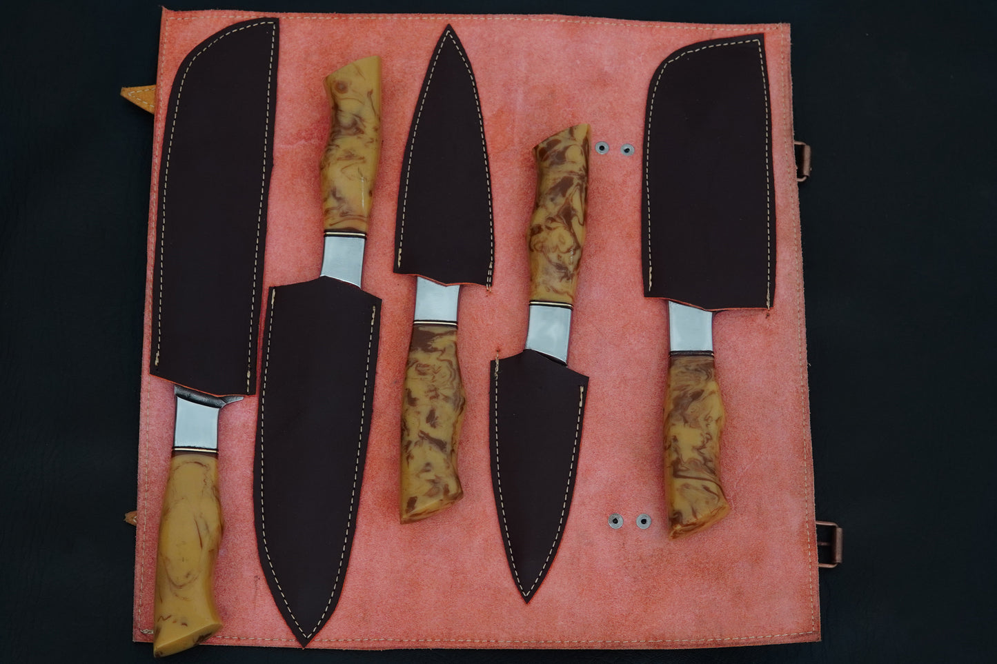 Custom Handmade Kitchen Knife Set Damascus Steel Resin Handle Chef Set 5 pcs