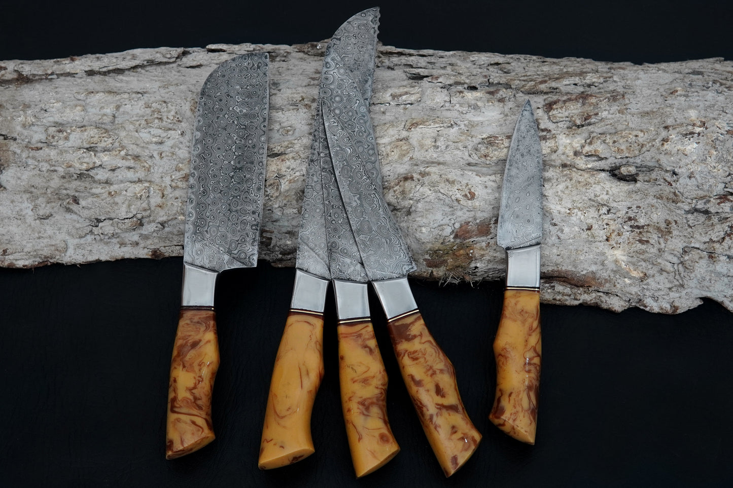 Custom Handmade Kitchen Knife Set Damascus Steel Resin Handle Chef Set 5 pcs