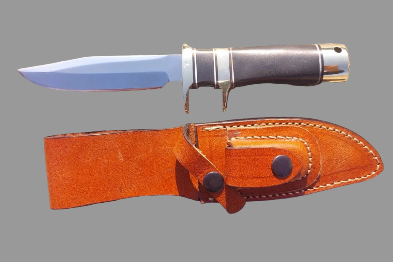 Handmade Micarta Subhilt Hunting Knife – Carbon Steel Blade with Brass Guard & Leather Sheath