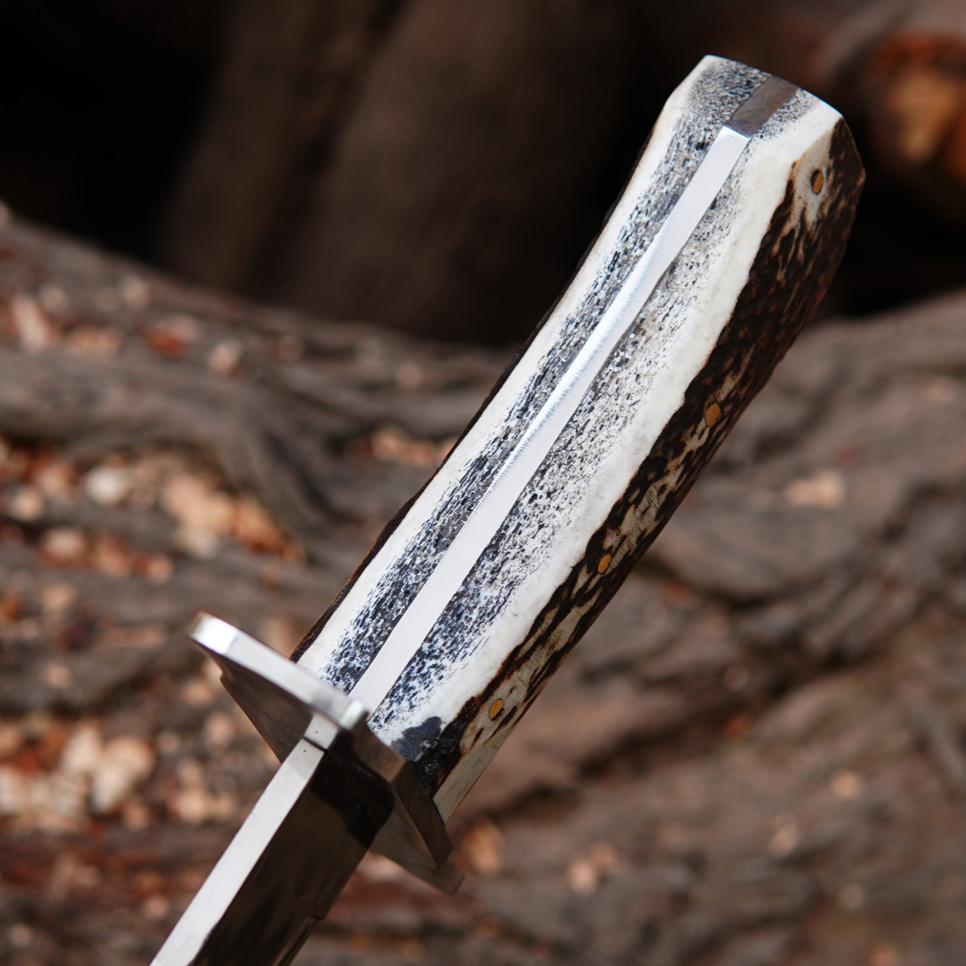 Artisan made bowie style knife designed for outdoor use and collection display.