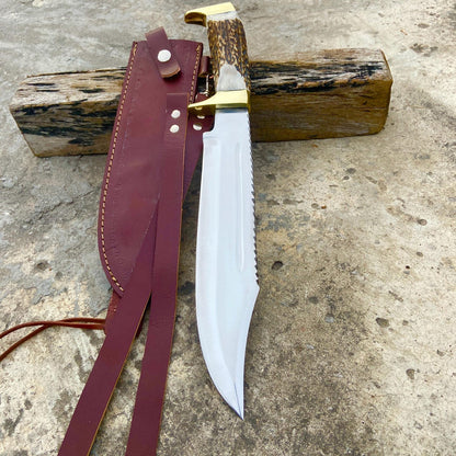 Professional leather sheath with removable shoulder strap shown beside the knife