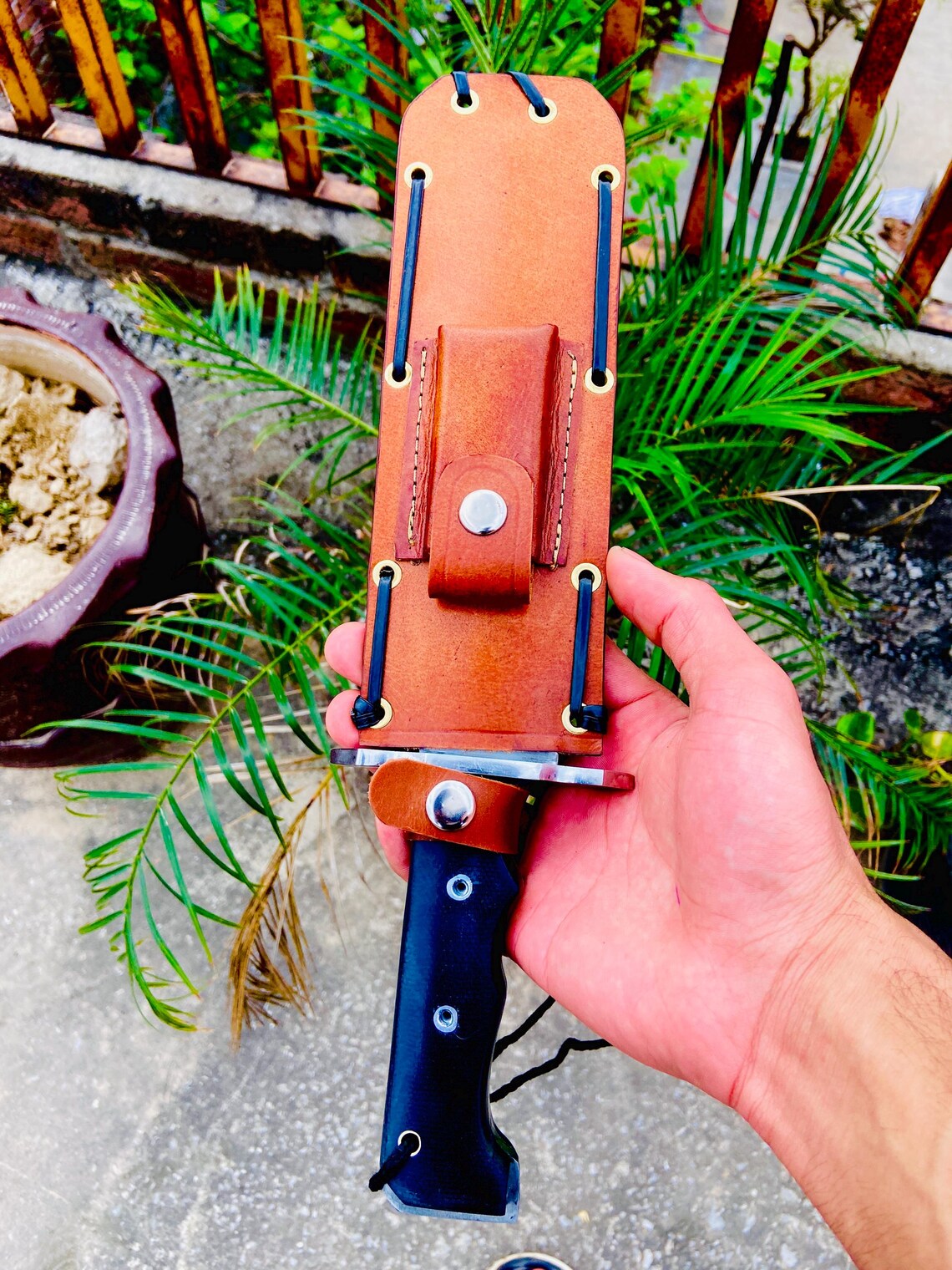 Handmade 5160 Spring Steel Survival Bowie Knife – Black Micarta Handle, Heavy Duty Leather Sheath