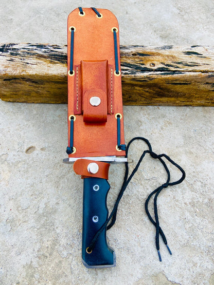 Handmade 5160 Spring Steel Survival Bowie Knife – Black Micarta Handle, Heavy Duty Leather Sheath