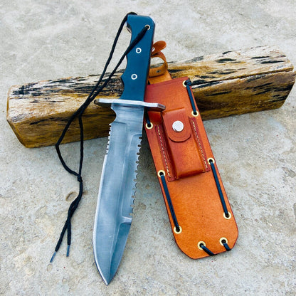 Handmade 5160 Spring Steel Survival Bowie Knife – Black Micarta Handle, Heavy Duty Leather Sheath