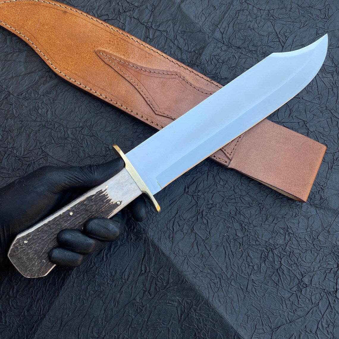 Close-up view of stag handle showing fine texture and craftsmanship.