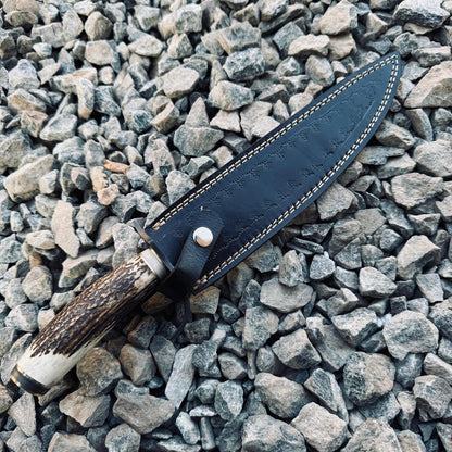 Collector-grade 5160 steel Bowie knife, full tang with a polished spine and natural stag handle. A premium handmade blade for outdoor and survival enthusiasts.