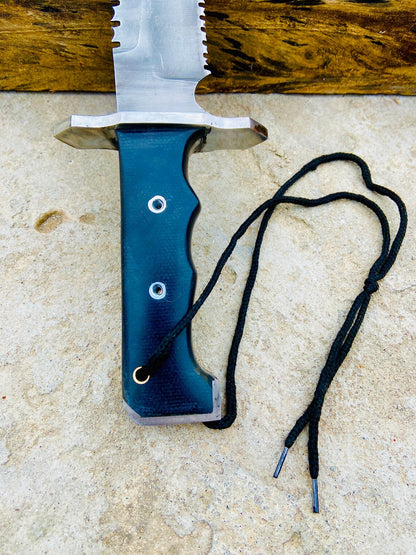 Handmade 5160 Spring Steel Survival Bowie Knife – Black Micarta Handle, Heavy Duty Leather Sheath