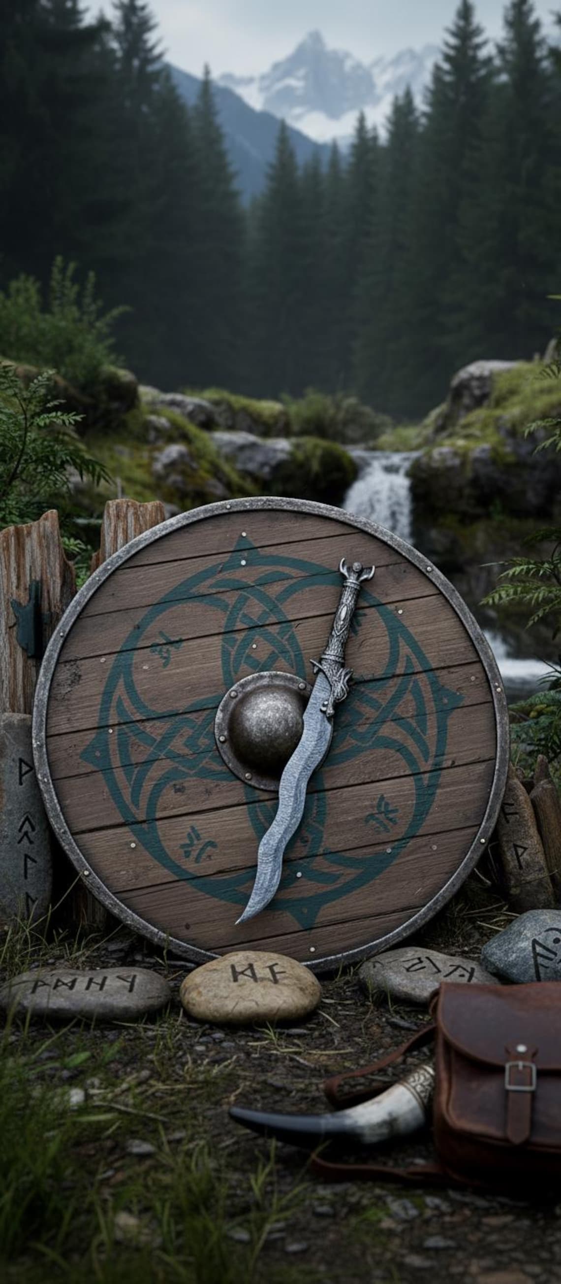 Damascus steel curved Bowie with custom leather sheath, perfect for collectors.