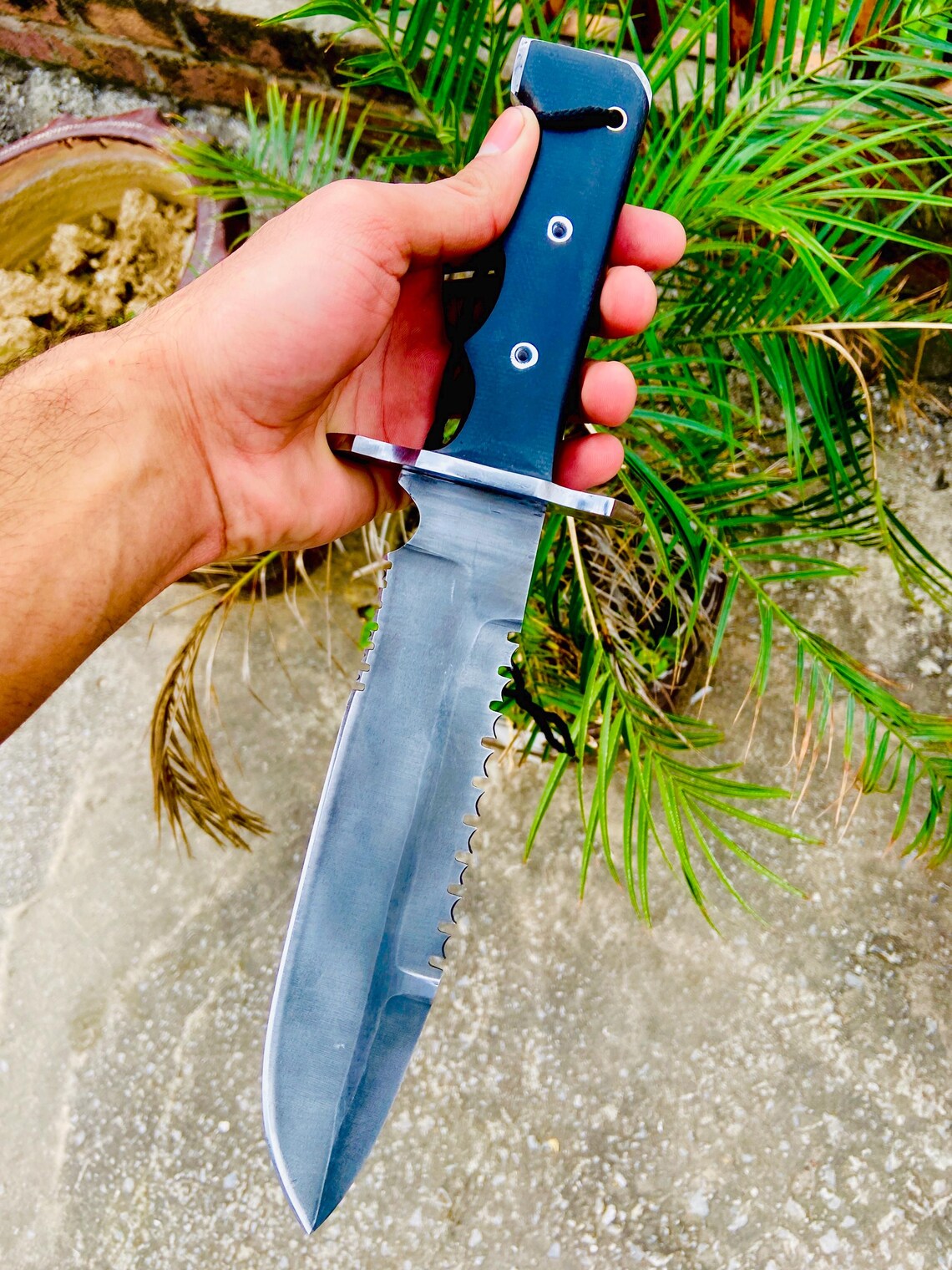 Handmade 5160 Spring Steel Survival Bowie Knife – Black Micarta Handle, Heavy Duty Leather Sheath