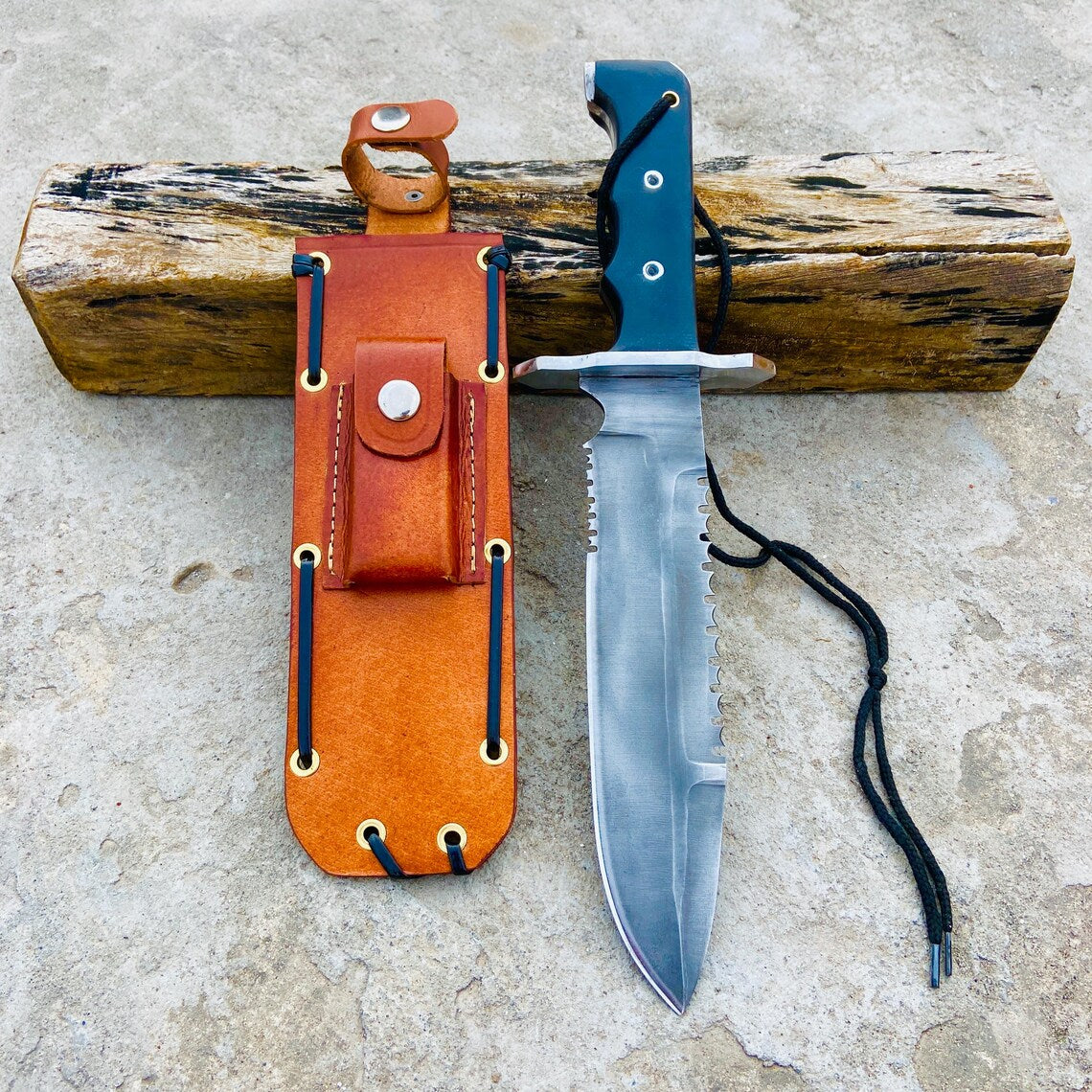Handmade 5160 Spring Steel Survival Bowie Knife – Black Micarta Handle, Heavy Duty Leather Sheath
