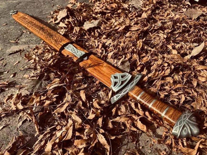 Handmade Viking Sword — Norse Damascus Steel, Celtic Knotwork Scabbard (36" Overall)