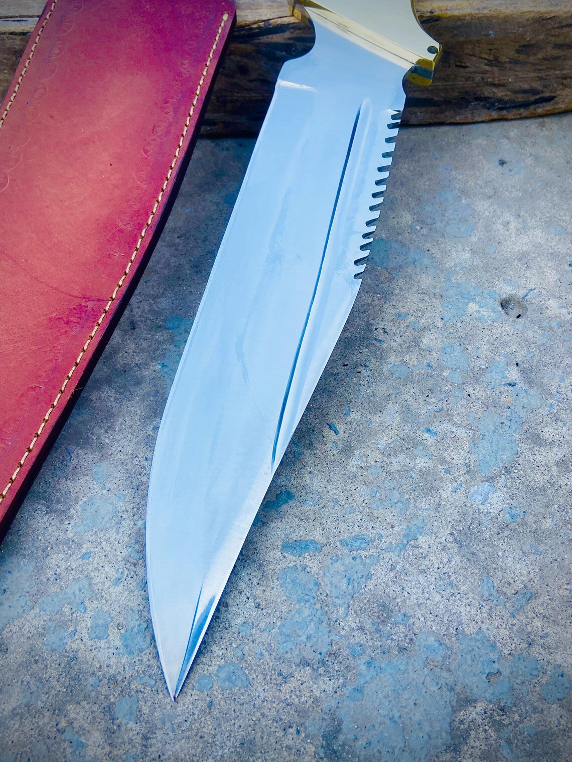 Handmade Carbon Steel Bowie / Hunting Knife with Black Micarta & Brass Handle + Leather Sheath