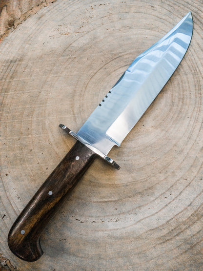 Custom Handmade Full Tang Bowie Knife – Carbon Steel Blade with Polished Wood Handle for Survival, Hunting & Outdoor Use