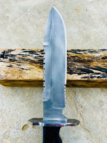 Handmade 5160 Spring Steel Survival Bowie Knife – Black Micarta Handle, Heavy Duty Leather Sheath