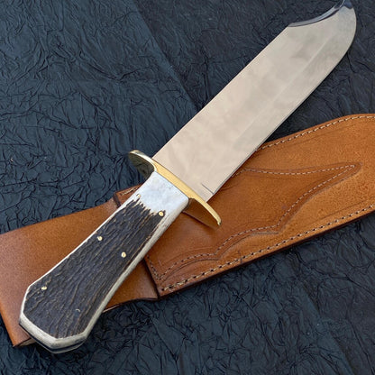 Custom-finished stag handle Bowie knife crafted by hand.