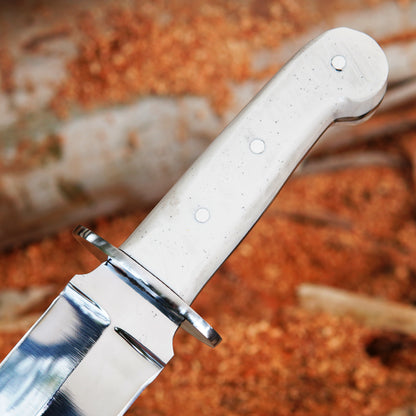 Closeup image focusing on white handle texture and grip shape providing comfortable handling and balanced control during outdoor activities while maintaining a clean modern appearance.